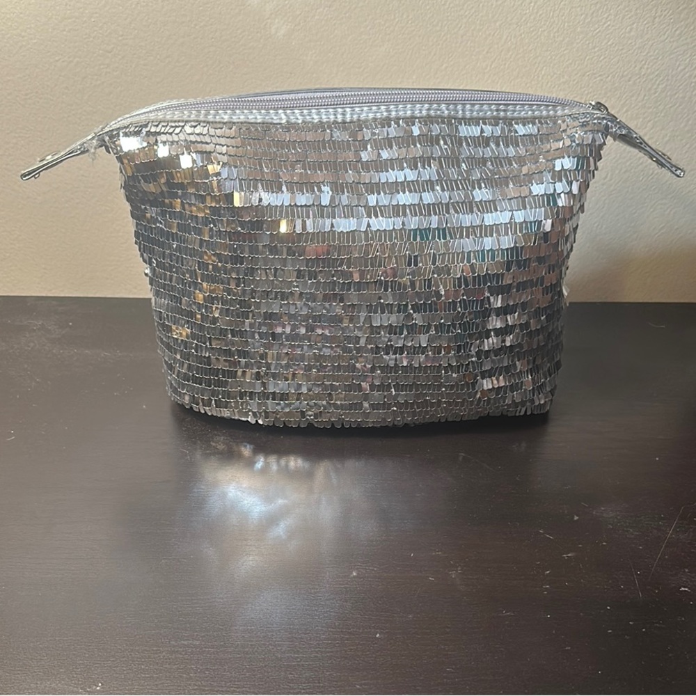 Silver Sequin Cosmetic Bag